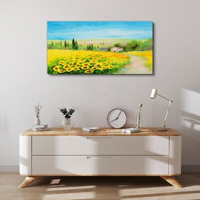 Sunflowers against a blue sky Print on canvas