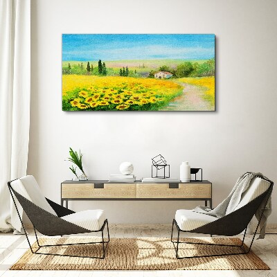 Sunflowers against a blue sky Print on canvas