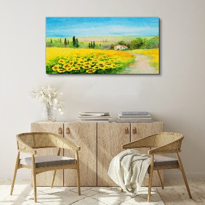 Sunflowers against a blue sky Print on canvas