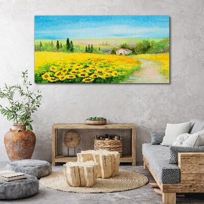 Sunflowers against a blue sky Print on canvas