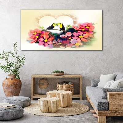 Abstract flowers birds heart Canvas Wall art