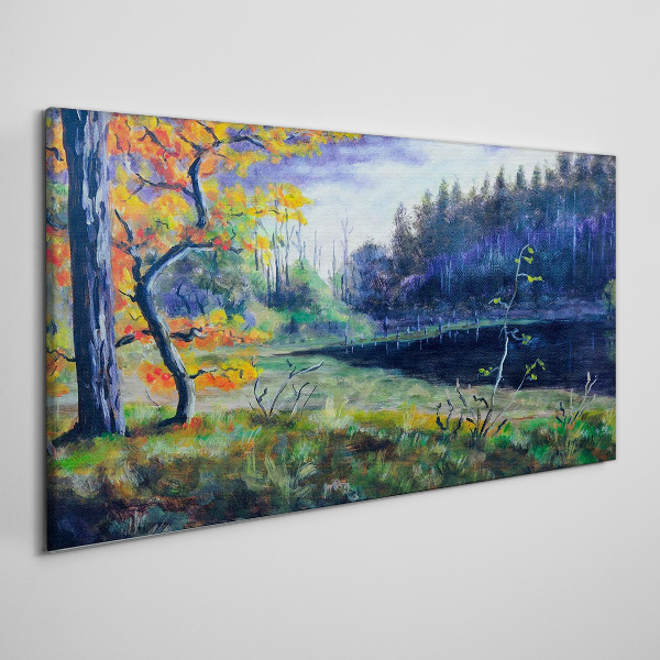 Autumn scenery by the lake Print on canvas