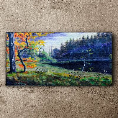Autumn scenery by the lake Print on canvas