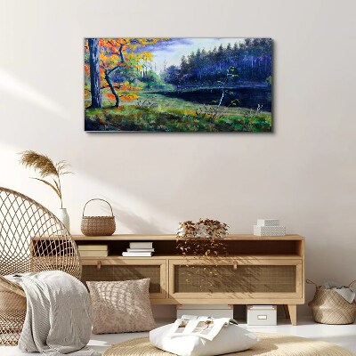 Autumn scenery by the lake Print on canvas