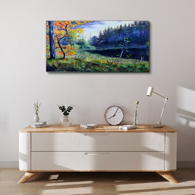 Autumn scenery by the lake Print on canvas