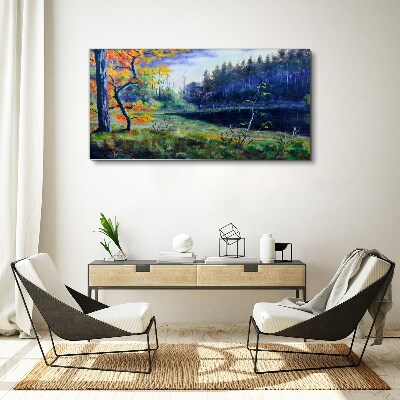 Autumn scenery by the lake Print on canvas