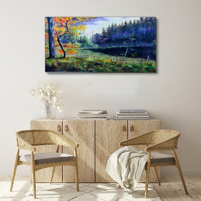 Autumn scenery by the lake Print on canvas