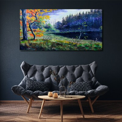 Autumn scenery by the lake Print on canvas