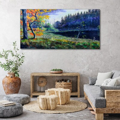 Autumn scenery by the lake Print on canvas