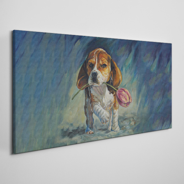 A dog with a rose against the sky Canvas wall art