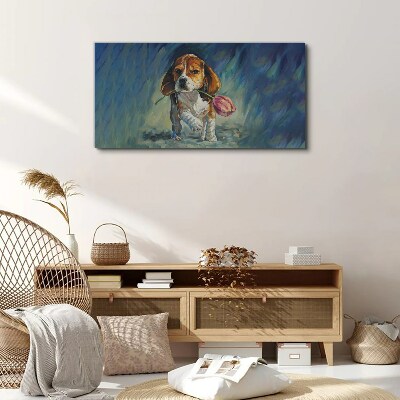 A dog with a rose against the sky Canvas wall art