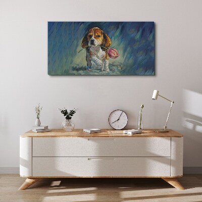 A dog with a rose against the sky Canvas wall art