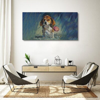 A dog with a rose against the sky Canvas wall art
