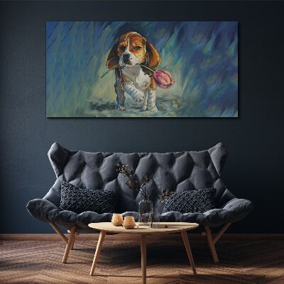 A dog with a rose against the sky Canvas wall art