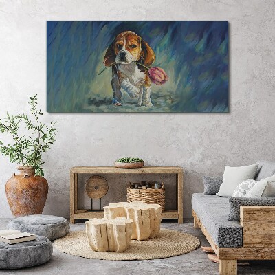 A dog with a rose against the sky Canvas wall art