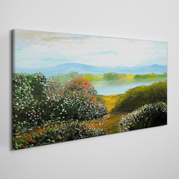 Landscape with flowering bushes Print on canvas