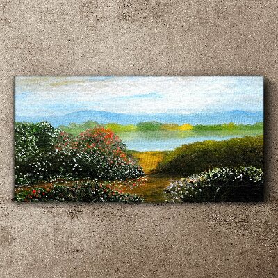 Landscape with flowering bushes Print on canvas