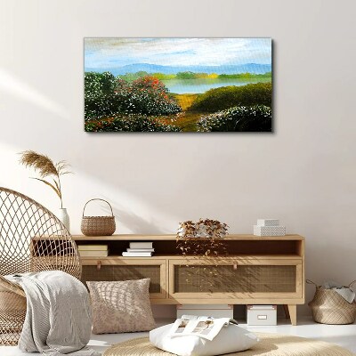 Landscape with flowering bushes Print on canvas