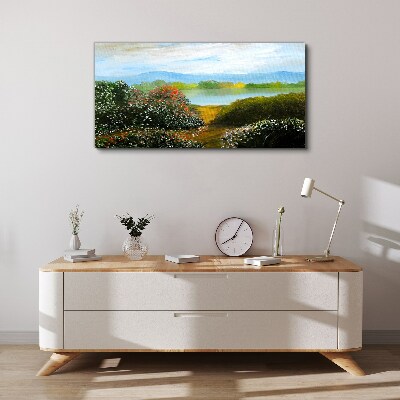 Landscape with flowering bushes Print on canvas