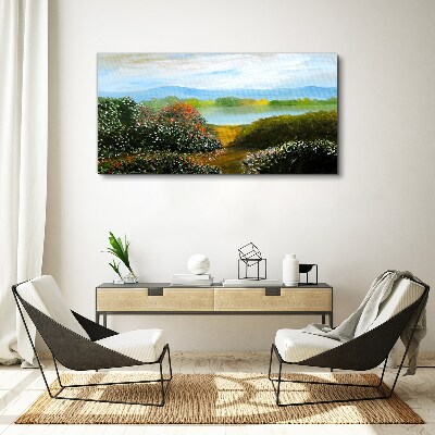 Landscape with flowering bushes Print on canvas