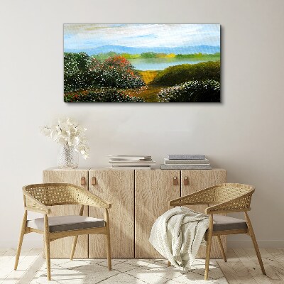 Landscape with flowering bushes Print on canvas