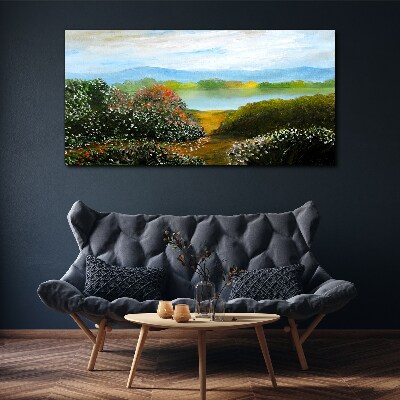 Landscape with flowering bushes Print on canvas