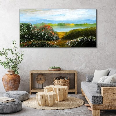 Landscape with flowering bushes Print on canvas