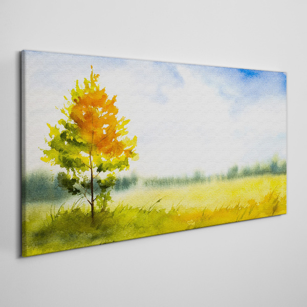 Golden autumn against the backdrop of a meadow Print on canvas