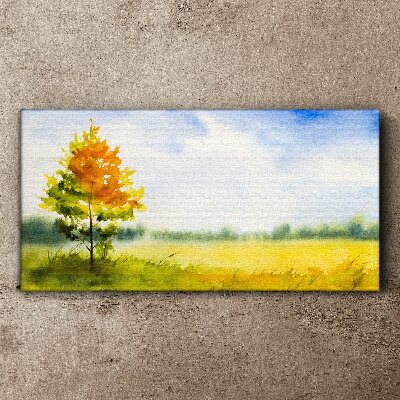 Golden autumn against the backdrop of a meadow Print on canvas
