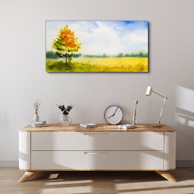 Golden autumn against the backdrop of a meadow Print on canvas