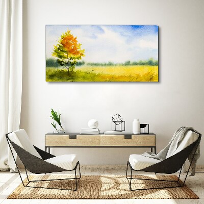 Golden autumn against the backdrop of a meadow Print on canvas