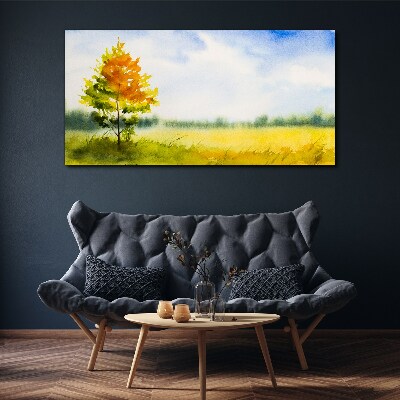 Golden autumn against the backdrop of a meadow Print on canvas