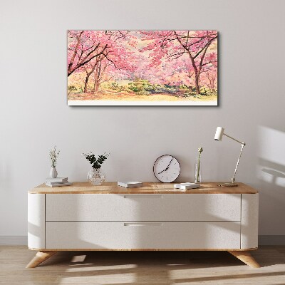 Spring landscape in shades of pink Canvas wall art
