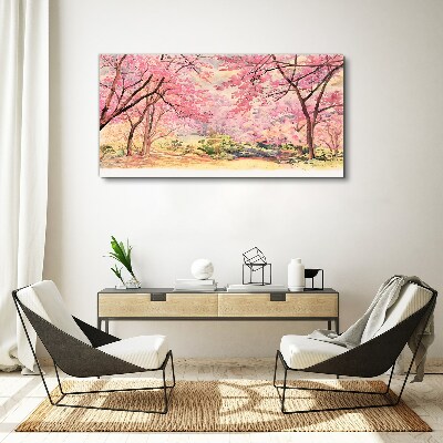 Spring landscape in shades of pink Canvas wall art