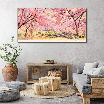 Spring landscape in shades of pink Canvas wall art