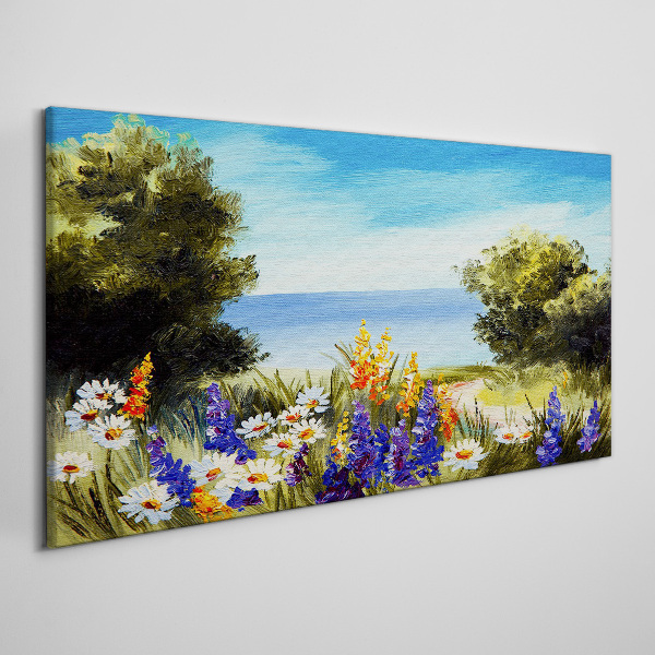 Landscape with flowers by the sea Canvas wall art