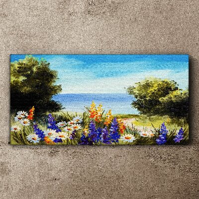 Landscape with flowers by the sea Canvas wall art