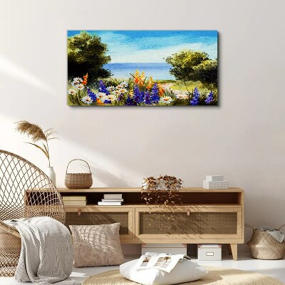 Landscape with flowers by the sea Canvas wall art