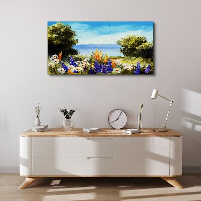 Landscape with flowers by the sea Canvas wall art
