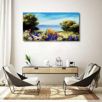 Flowers tree sea sky Canvas print