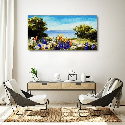Landscape with flowers by the sea Canvas wall art
