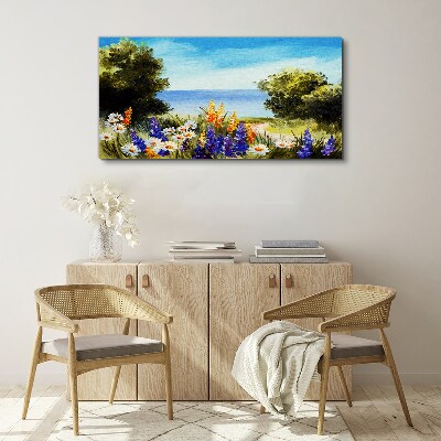 Flowers tree sea sky Canvas print