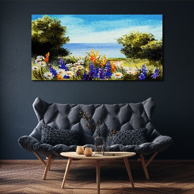 Landscape with flowers by the sea Canvas wall art