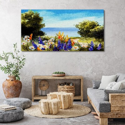 Landscape with flowers by the sea Canvas wall art