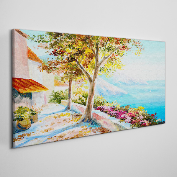 Flowers tree sea sky Canvas print