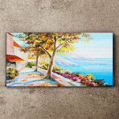 Flowers tree sea sky Canvas print