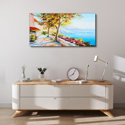 Flowers tree sea sky Canvas print