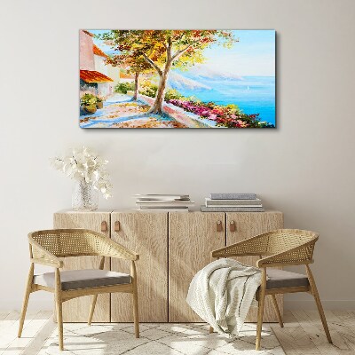 Flowers tree sea sky Canvas print