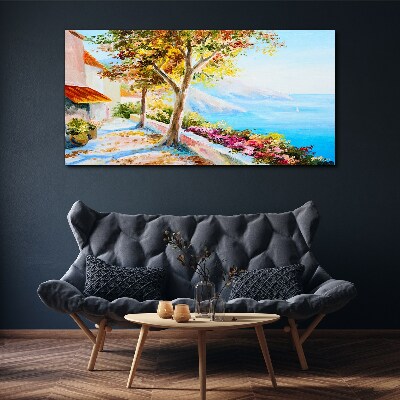 Flowers tree sea sky Canvas print