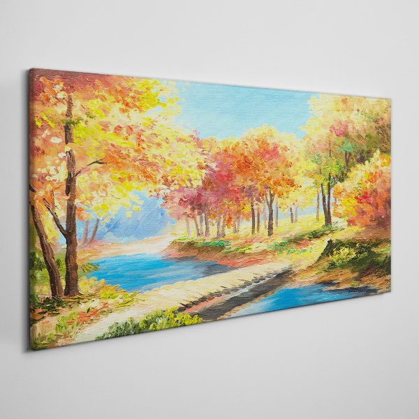 Autumn alley by the river Print on canvas